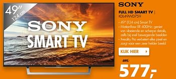 Aanbiedingen Sony full hd smart tv kdl49wd759 - Sony - Geldig van 03/07/2017 tot 09/07/2017 bij Expert