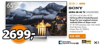 Aanbiedingen Sony ultra hd 4k tv kd65xe9005 - Sony - Geldig van 03/07/2017 tot 09/07/2017 bij Expert