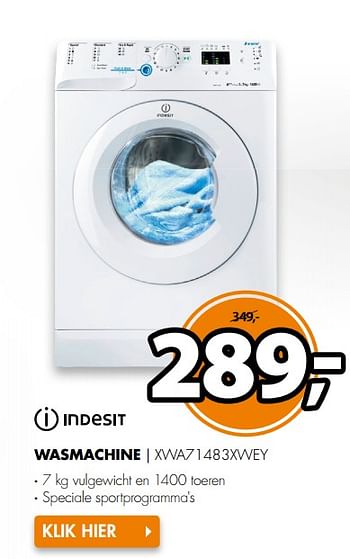 Aanbiedingen Indesit wasmachine xwa71483xwey - Indesit - Geldig van 03/07/2017 tot 09/07/2017 bij Expert