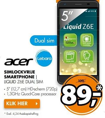Aanbiedingen Acer simlockvrije smartphone liquid z6e dual sim - Acer - Geldig van 03/07/2017 tot 09/07/2017 bij Expert