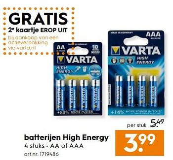 Aanbiedingen Batterijen high energy - Varta - Geldig van 01/07/2017 tot 12/07/2017 bij Blokker