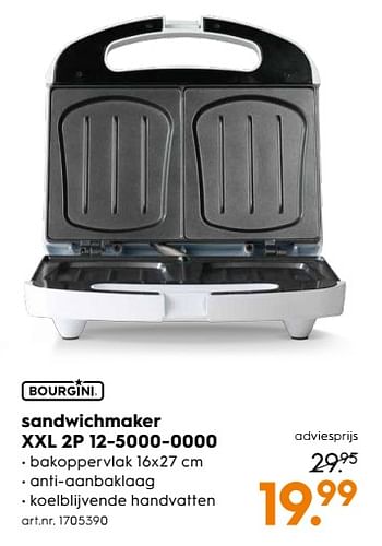 Aanbiedingen Bourgini sandwichmaker xxl 2p 12-5000-0000 - Bourgini - Geldig van 01/07/2017 tot 12/07/2017 bij Blokker