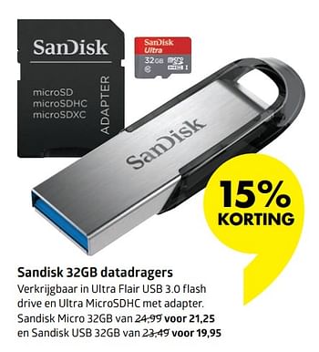 Aanbiedingen Sandisk 32gb datadragers - Sandisk - Geldig van 29/06/2017 tot 09/08/2017 bij Bruna