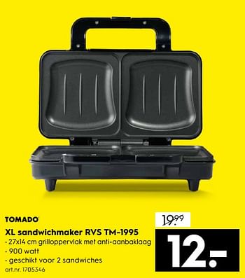 Aanbiedingen Tomado xl sandwichmaker rvs tm-1995 - Tomado - Geldig van 01/07/2017 tot 12/07/2017 bij Blokker