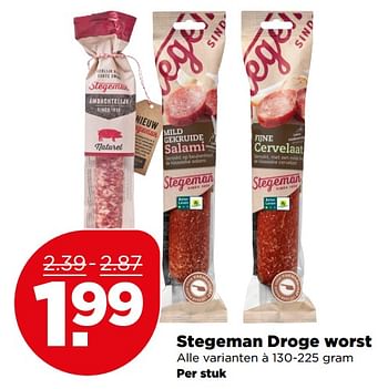 Aanbiedingen Stegeman droge worst - Stegeman - Geldig van 02/07/2017 tot 08/07/2017 bij Plus