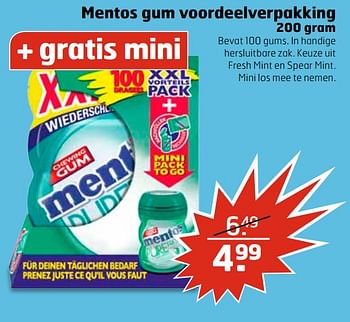 Aanbiedingen Mentos gum voordeelverpakking - Mentos - Geldig van 04/07/2017 tot 16/07/2017 bij Trekpleister