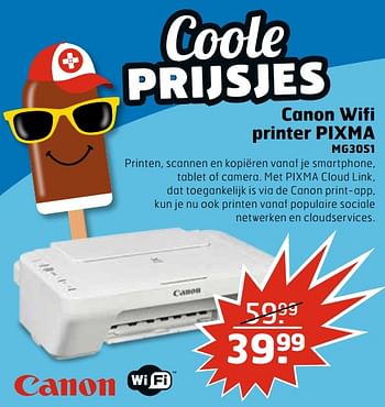 Aanbiedingen Canon wifi printer pixma mg3051 - Canon - Geldig van 04/07/2017 tot 16/07/2017 bij Trekpleister