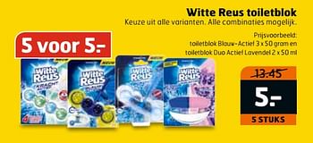 Aanbiedingen Witte reus toiletblok en toiletblok duo actief lavendel - Witte reus - Geldig van 04/07/2017 tot 16/07/2017 bij Trekpleister