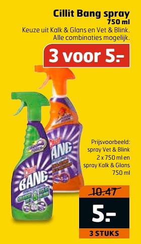 Aanbiedingen Cillit bang spray vet + blink en spray kalk + glans - Cillit Bang - Geldig van 04/07/2017 tot 16/07/2017 bij Trekpleister