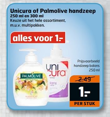 Aanbiedingen Unicura of palmolive handzeep balans - Palmolive - Geldig van 04/07/2017 tot 16/07/2017 bij Trekpleister