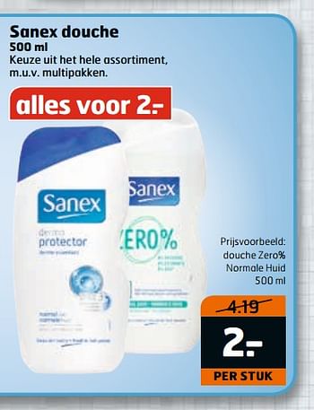 Aanbiedingen Sanex douche zero% normale huid - Sanex - Geldig van 04/07/2017 tot 16/07/2017 bij Trekpleister
