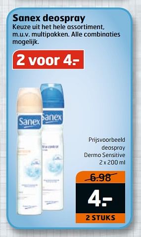 Aanbiedingen Sanex deospray dermo sensitive - Sanex - Geldig van 04/07/2017 tot 16/07/2017 bij Trekpleister