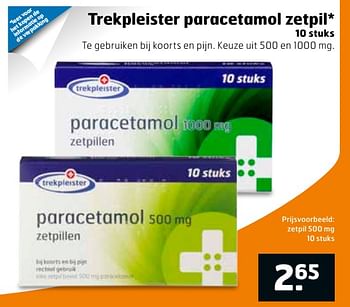Aanbiedingen Trekpleister paracetamol zetpil - Huismerk - Trekpleister - Geldig van 04/07/2017 tot 16/07/2017 bij Trekpleister