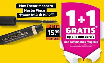 Aanbiedingen Max factor mascara masterpiece volume tot in de puntjes - Max Factor - Geldig van 04/07/2017 tot 16/07/2017 bij Trekpleister