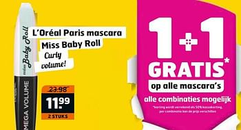 Aanbiedingen L`oréal paris mascara miss baby roll curly volume - L'Oreal Paris - Geldig van 04/07/2017 tot 16/07/2017 bij Trekpleister