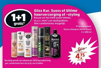 Aanbiedingen Syoss shampoo shine boost - Syoss - Geldig van 04/07/2017 tot 16/07/2017 bij Trekpleister