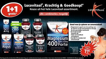 Aanbiedingen Magnesium 400 forte one a day 2 x 20 sachets - Lucovitaal - Geldig van 04/07/2017 tot 16/07/2017 bij Trekpleister
