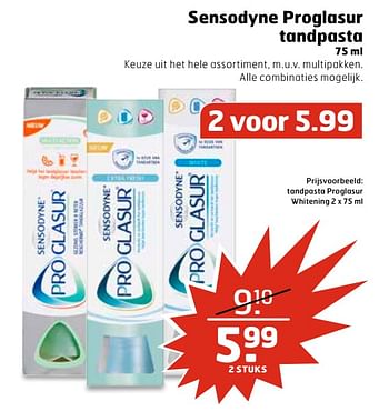 Aanbiedingen Tandpasta proglasur whitening - Sensodyne - Geldig van 04/07/2017 tot 16/07/2017 bij Trekpleister