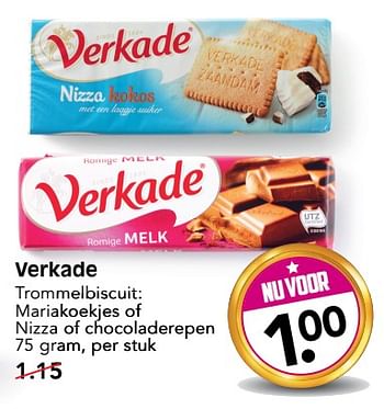 Aanbiedingen Verkade trommelbiscuit: mariakoekjes of nizza of chocoladerepen - Verkade - Geldig van 02/07/2017 tot 08/07/2017 bij Em-té