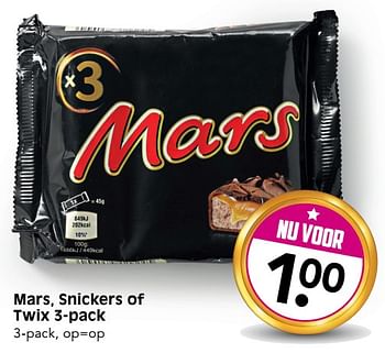 Aanbiedingen Mars, snickers of twix 3-pack - Mars Snacks - Geldig van 02/07/2017 tot 08/07/2017 bij Em-té