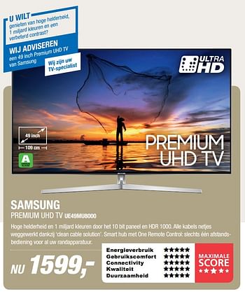 Aanbiedingen Samsung premium uhd tv ue49mu8000 - Samsung - Geldig van 04/07/2017 tot 09/07/2017 bij Electro World
