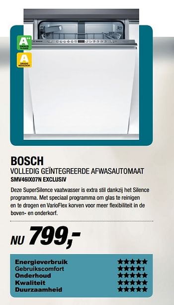 Aanbiedingen Bosch volledig geintegreerde afwasautomaat smv46ix07n exclusiv - Bosch - Geldig van 04/07/2017 tot 09/07/2017 bij Electro World