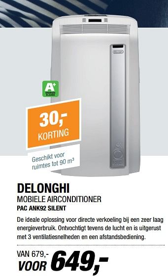 Aanbiedingen Delonghi mobiele airconditioner pac ank92 silent - Delonghi - Geldig van 04/07/2017 tot 09/07/2017 bij Electro World