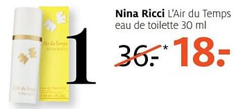 Aanbiedingen Nina ricci l`air du temps eau de toilette - Nina Ricci - Geldig van 03/07/2017 tot 16/07/2017 bij Etos