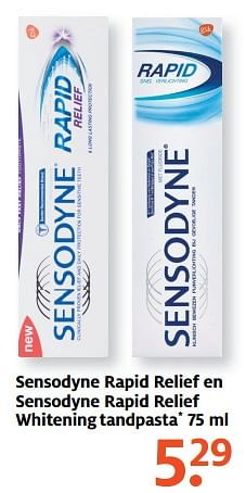 Aanbiedingen Sensodyne rapid relief en sensodyne rapid relief whiteningtandpasta - Sensodyne - Geldig van 03/07/2017 tot 16/07/2017 bij Etos