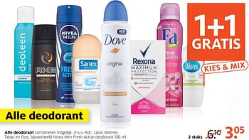 Aanbiedingen Alle deodorant  1 + 1 gratis - Huismerk - Etos - Geldig van 03/07/2017 tot 16/07/2017 bij Etos