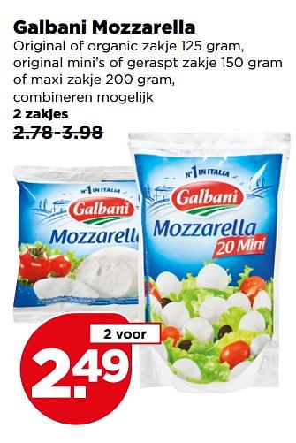 Aanbiedingen Galbani mozzarella - Galbani - Geldig van 09/07/2017 tot 15/07/2017 bij Plus