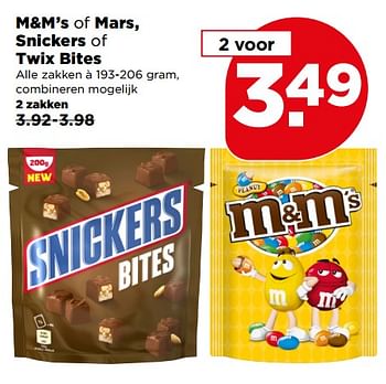 Aanbiedingen M+m`s of mars, snickers of twix bites - M&amp;M', s - Geldig van 09/07/2017 tot 15/07/2017 bij Plus