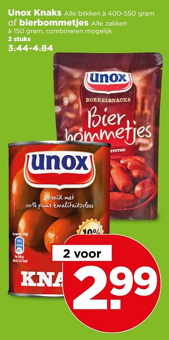 Aanbiedingen Unox knaks of bierbommetjes - Unox - Geldig van 09/07/2017 tot 15/07/2017 bij Plus