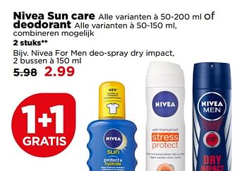 Aanbiedingen Nivea for men deo-spray dry impact - Nivea - Geldig van 09/07/2017 tot 15/07/2017 bij Plus