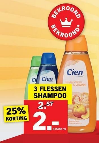 Aanbiedingen 3 flessen shampoo - Cien - Geldig van 09/07/2017 tot 16/07/2017 bij Lidl