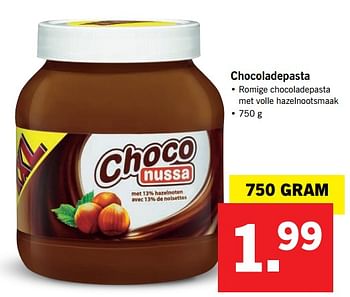 Aanbiedingen Chocoladepasta - Choco nussa - Geldig van 09/07/2017 tot 16/07/2017 bij Lidl