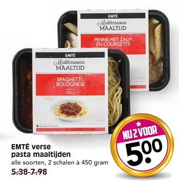 Aanbiedingen Emté verse pasta maaltijden - Huismerk - Em-té - Geldig van 09/07/2017 tot 15/07/2017 bij Em-té