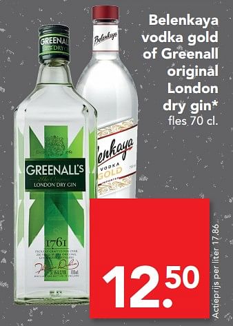 Aanbiedingen Belenkaya vodka gold of greenall original london dry gin - Huismerk deen supermarkt - Geldig van 09/07/2017 tot 15/07/2017 bij Deen Supermarkten