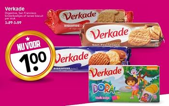 Aanbiedingen Verkade digestive, san francisco kinderkoekjes of tarwe biscuit - Verkade - Geldig van 09/07/2017 tot 15/07/2017 bij Em-té