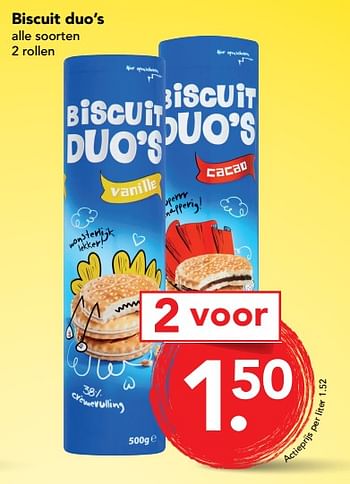 Aanbiedingen Biscuit duo`s - Huismerk deen supermarkt - Geldig van 09/07/2017 tot 15/07/2017 bij Deen Supermarkten