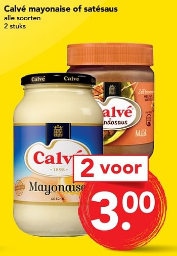 Aanbiedingen Calvé mayonaise of satésaus - Calve - Geldig van 09/07/2017 tot 15/07/2017 bij Deen Supermarkten