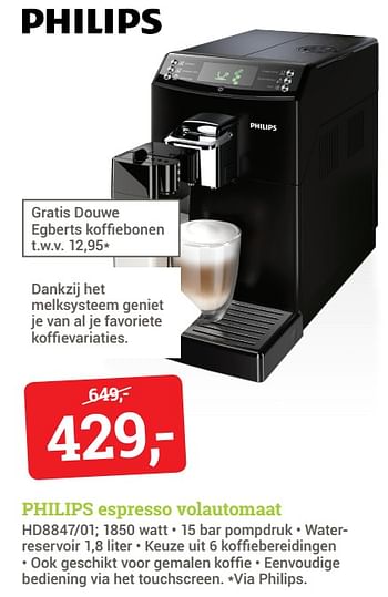 Aanbiedingen Philips espresso volautomaat hd8847-01 - Philips - Geldig van 10/07/2017 tot 23/07/2017 bij BCC