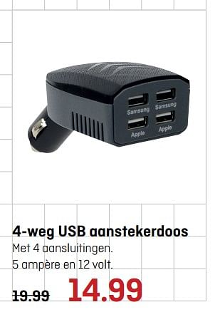 Aanbiedingen 4-weg usb aanstekerdoos - Huismerk - Multimate - Geldig van 10/07/2017 tot 23/07/2017 bij Multimate