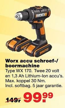 Aanbiedingen Worx accu schroef boormachine wx 170 - Worx - Geldig van 10/07/2017 tot 16/07/2017 bij Praxis