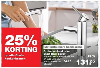 Aanbiedingen Grohe keukenkraan start dual spray - Grohe - Geldig van 10/07/2017 tot 16/07/2017 bij Praxis