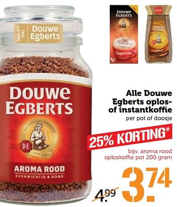 Aanbiedingen Alle douwe egberts oplos- of instantkoffie - Douwe Egberts - Geldig van 10/07/2017 tot 16/07/2017 bij Coop