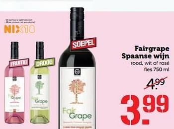 Aanbiedingen Fairgrape spaanse wijn - Rode wijnen - Geldig van 10/07/2017 tot 16/07/2017 bij Coop