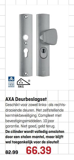 Aanbiedingen Axa deurbeslagset - Axa - Geldig van 10/07/2017 tot 23/07/2017 bij Hubo