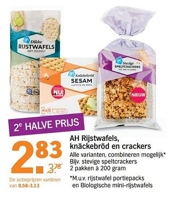 Aanbiedingen Stevige speltcrackers - Huismerk - Albert Heijn - Geldig van 10/07/2017 tot 16/07/2017 bij Albert Heijn