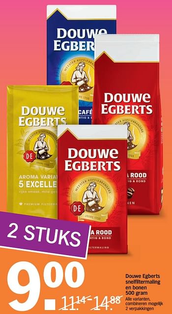 Aanbiedingen Douwe egberts snelfiltermaling en bonen - Douwe Egberts - Geldig van 10/07/2017 tot 16/07/2017 bij Albert Heijn